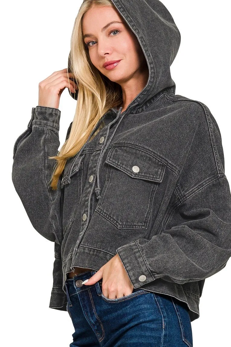 Hooded Denim Jacket Black
