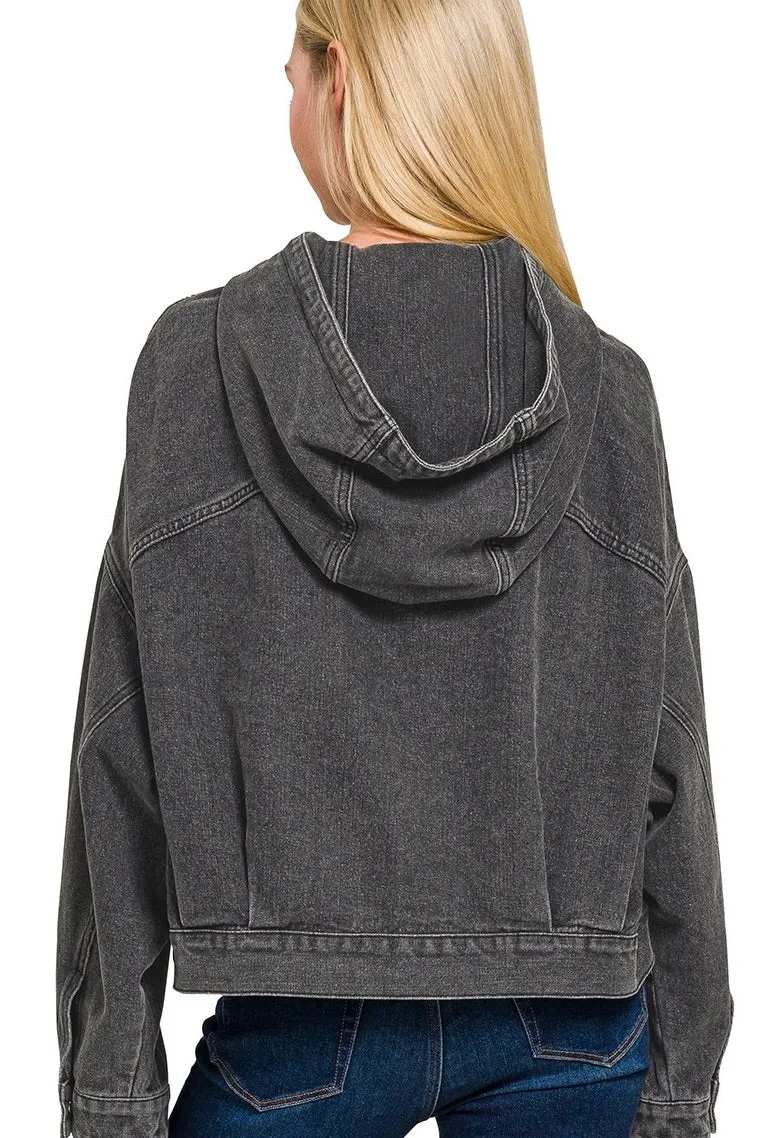 Hooded Denim Jacket Black