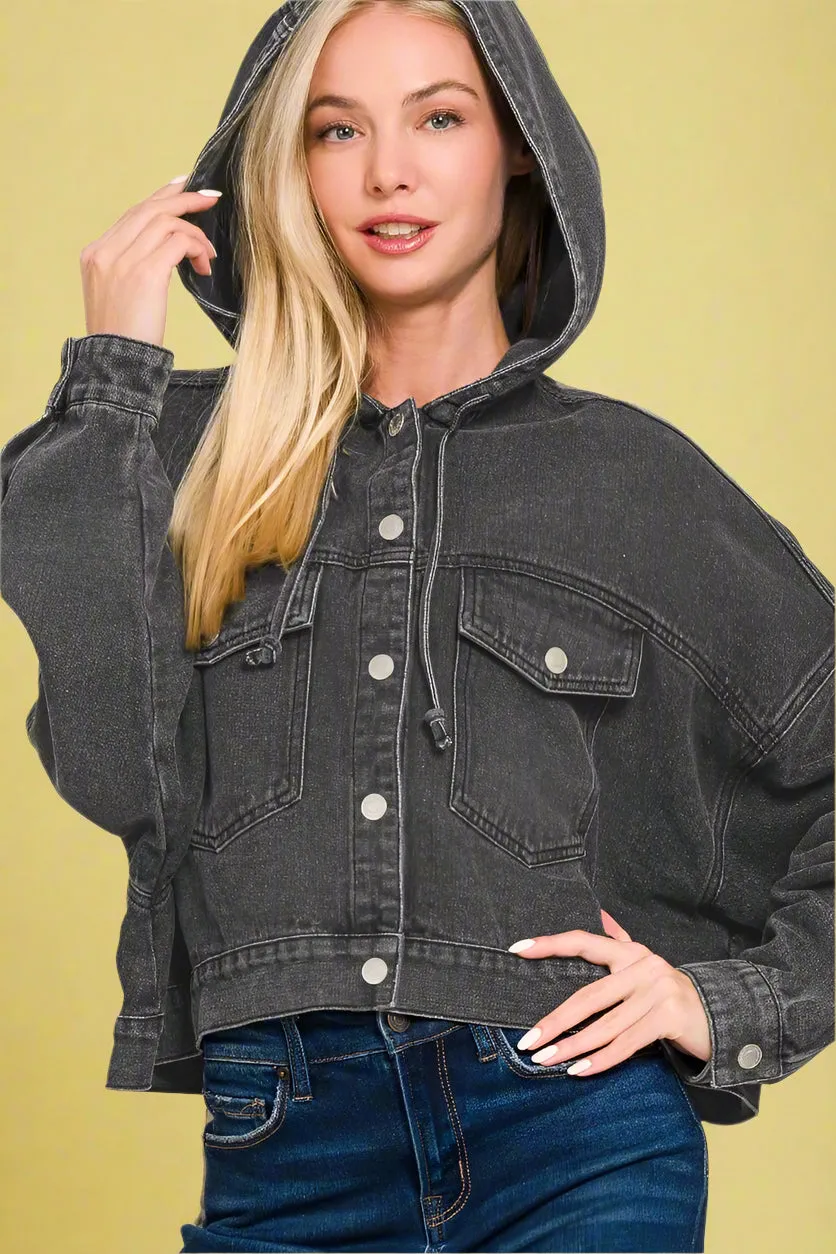 Hooded Denim Jacket Black
