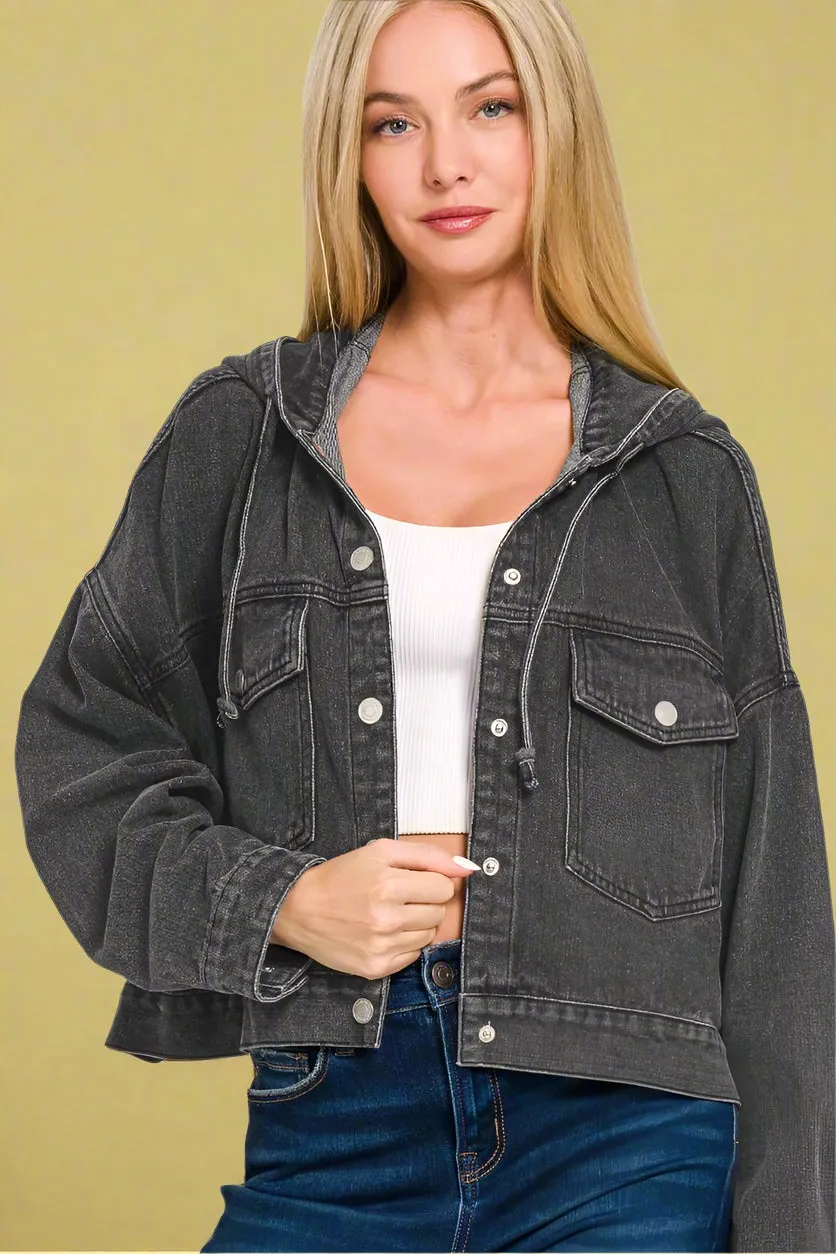 Hooded Denim Jacket Black