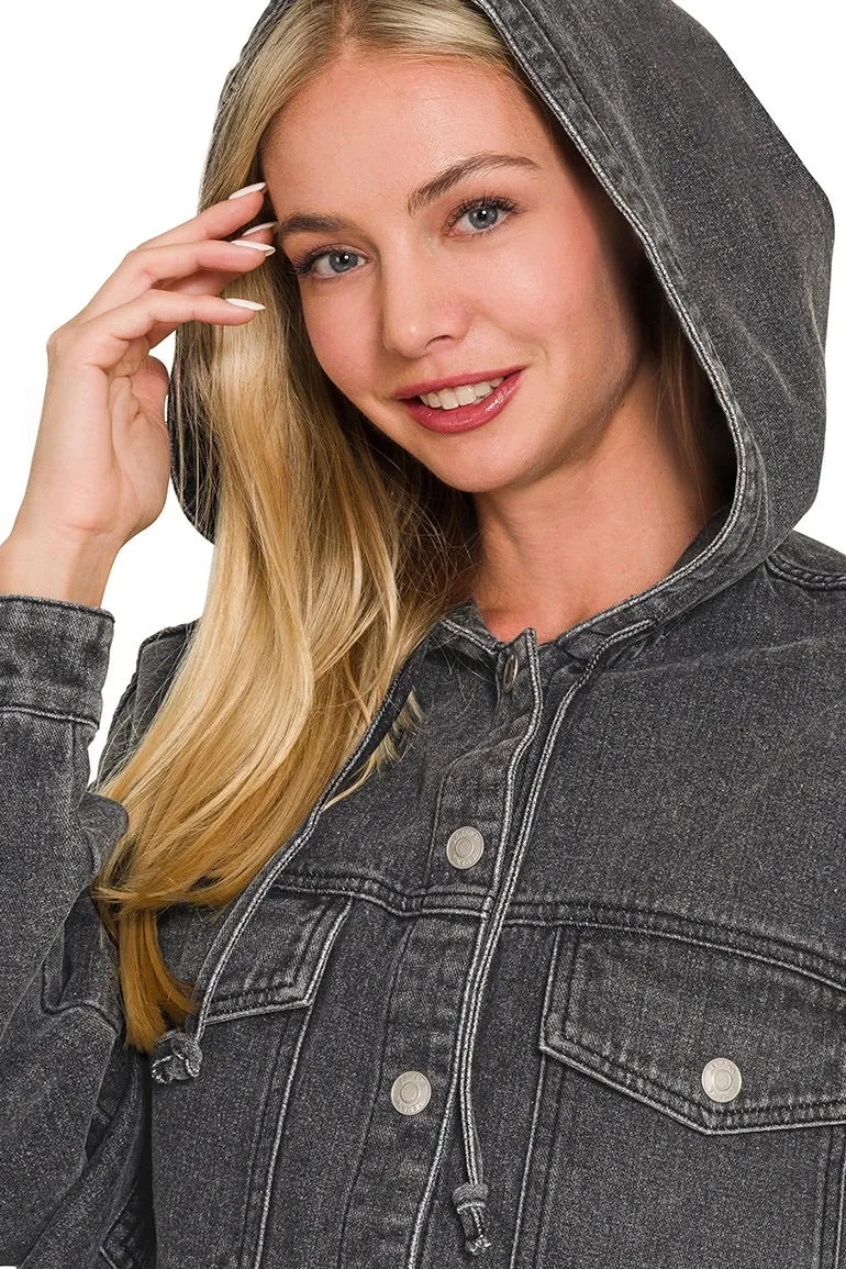 Hooded Denim Jacket Black