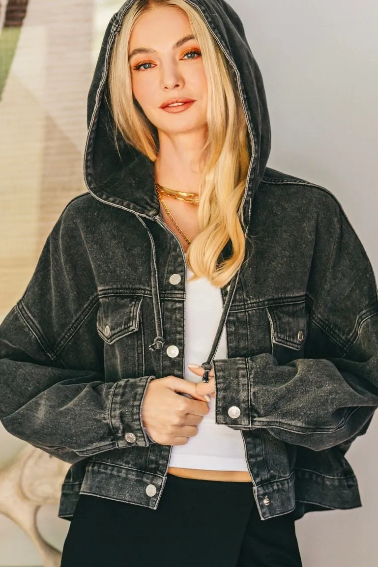 Hooded Denim Jacket Black