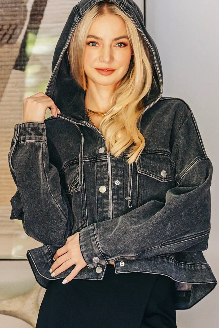 Hooded Denim Jacket Black