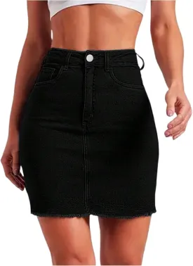 Jean Mini Skirts for Women Trendy Modest Frayed Raw Hem Pencil Skirt Business Casual High Waisted Work Denim Skirt