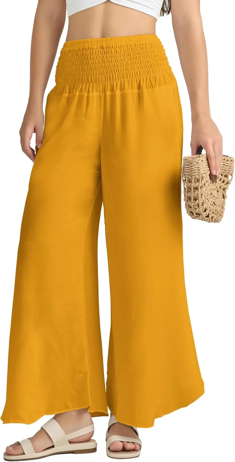 Joob Joob Flowy Women's Palazzo Pants - Wide Leg Summer Boho Harem Pants with Pockets