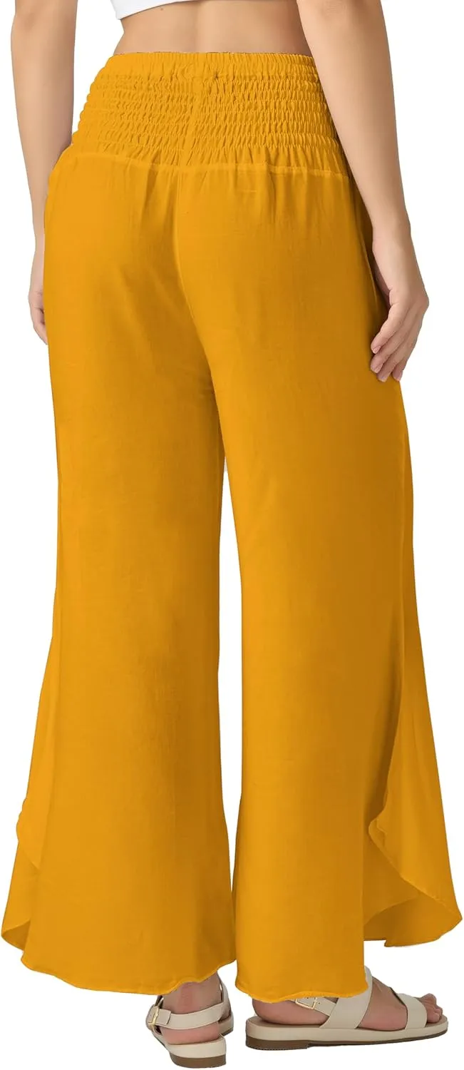 Joob Joob Flowy Women's Palazzo Pants - Wide Leg Summer Boho Harem Pants with Pockets