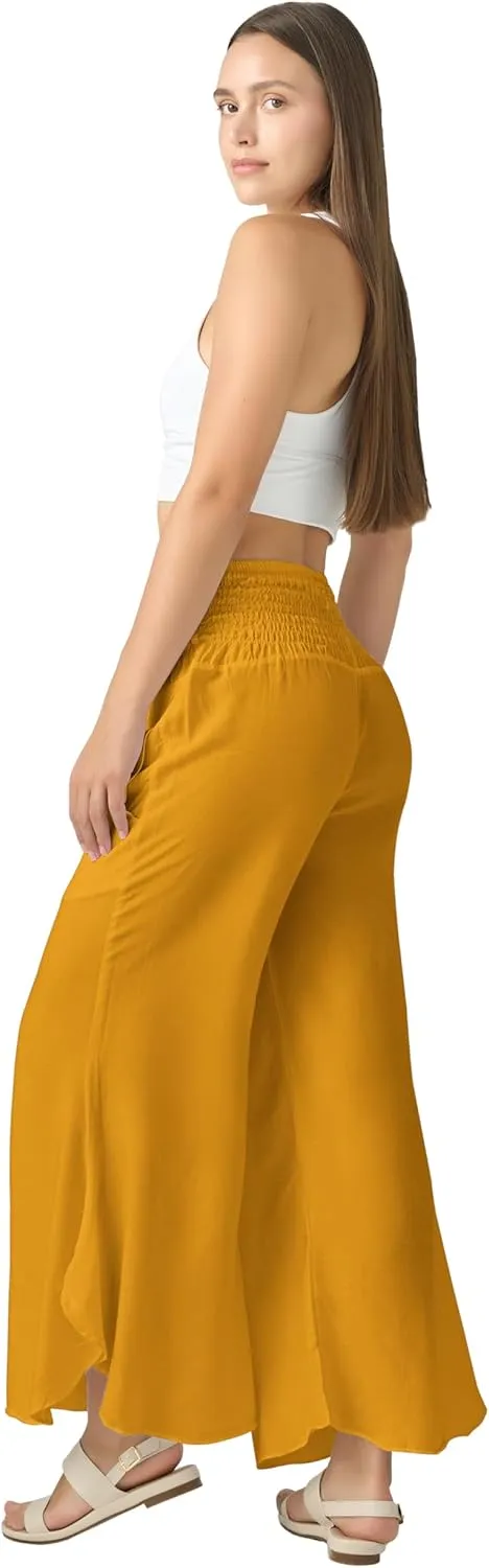Joob Joob Flowy Women's Palazzo Pants - Wide Leg Summer Boho Harem Pants with Pockets