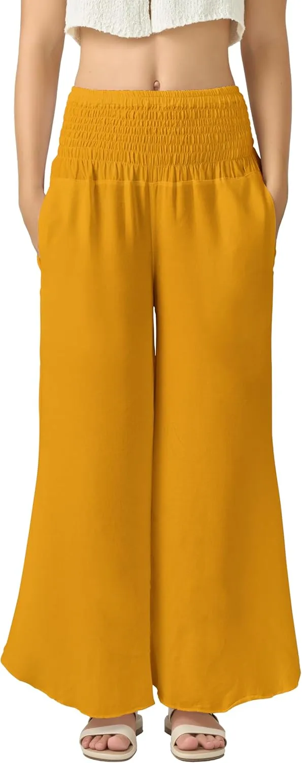 Joob Joob Flowy Women's Palazzo Pants - Wide Leg Summer Boho Harem Pants with Pockets