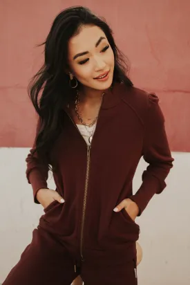 Kourtney Zipper Sweatshirt in Burgundy