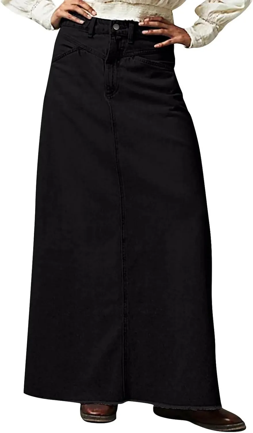 Long Denim Skirts for Women High Waist Denim Maxi Skirt Flared Jean Skirt Pencil Jean Skirts Y2k with Pockets