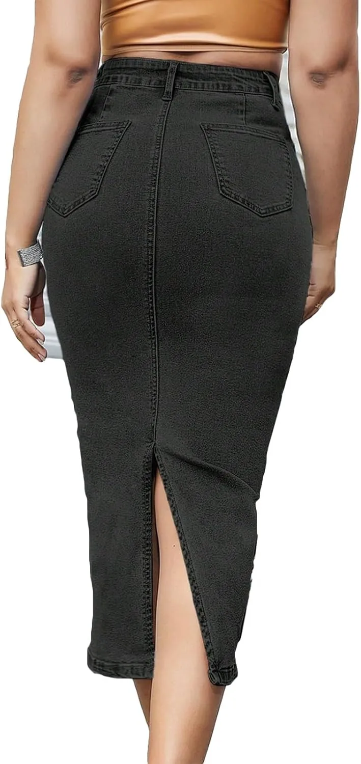 Long Denim Skirts for Women Trendy Bodycon Back Slit Maxi Jean Pencil Skirt Business Casual High Waisted Skirt 2025