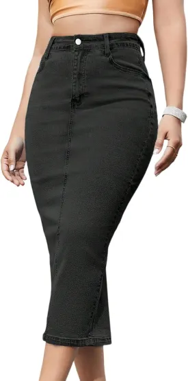 Long Denim Skirts for Women Trendy Bodycon Back Slit Maxi Jean Pencil Skirt Business Casual High Waisted Skirt 2025