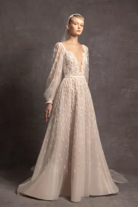 Long-Sleeved A-line Wedding Dress