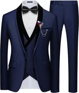 MAGE MALE Men's 3 Piece Suit One Button Tuxedo Set Slim Fit Formal Suit for Weddings, Parties, and Evening Events