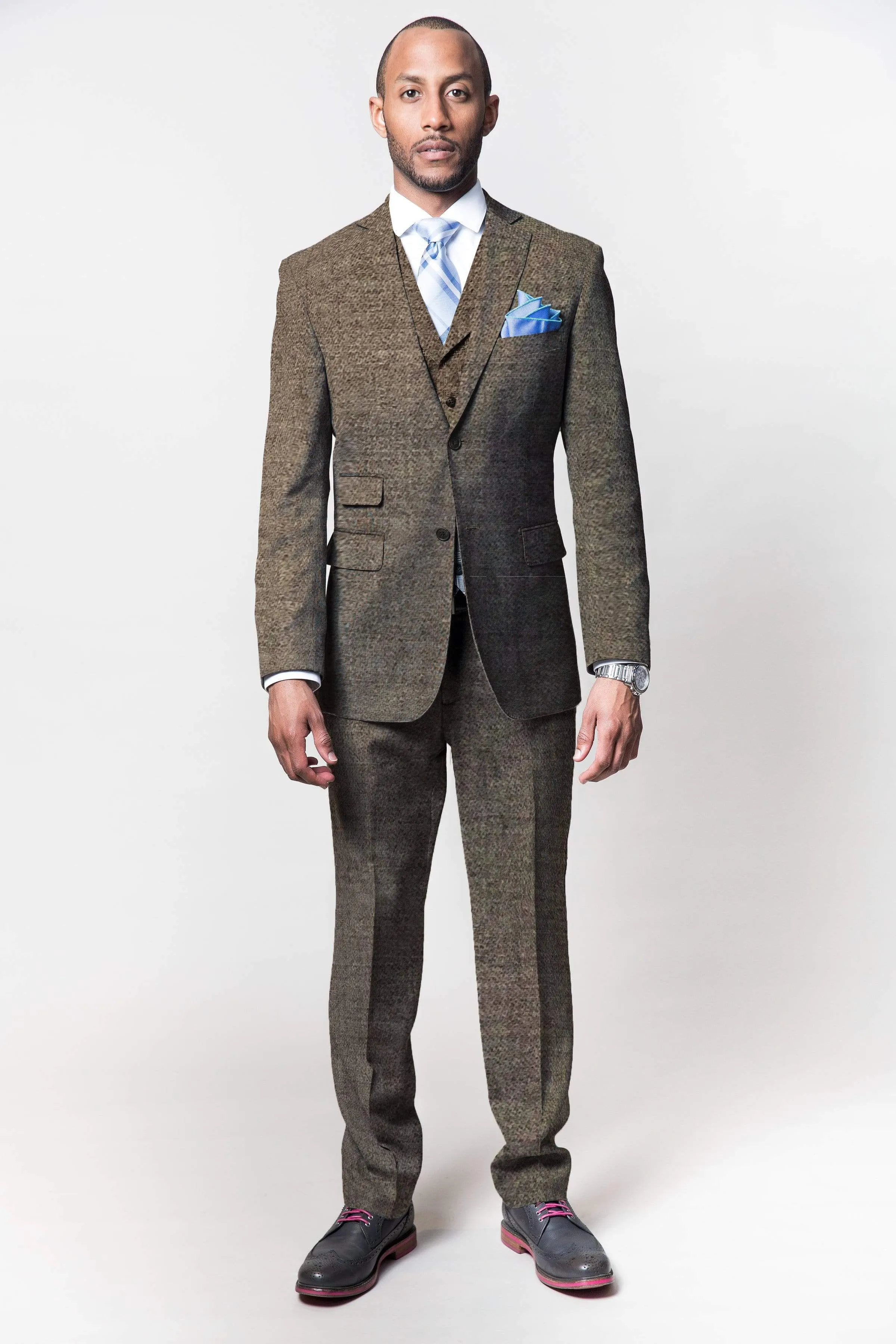 Men's 2 Piece Bespoke Suit - Lingo Luxe Brown Flannel