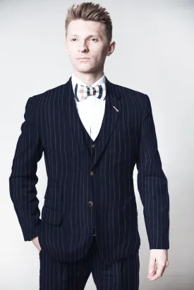 Men's 2 Piece Bespoke Suit - Lingo Luxe Navy Pinstripe