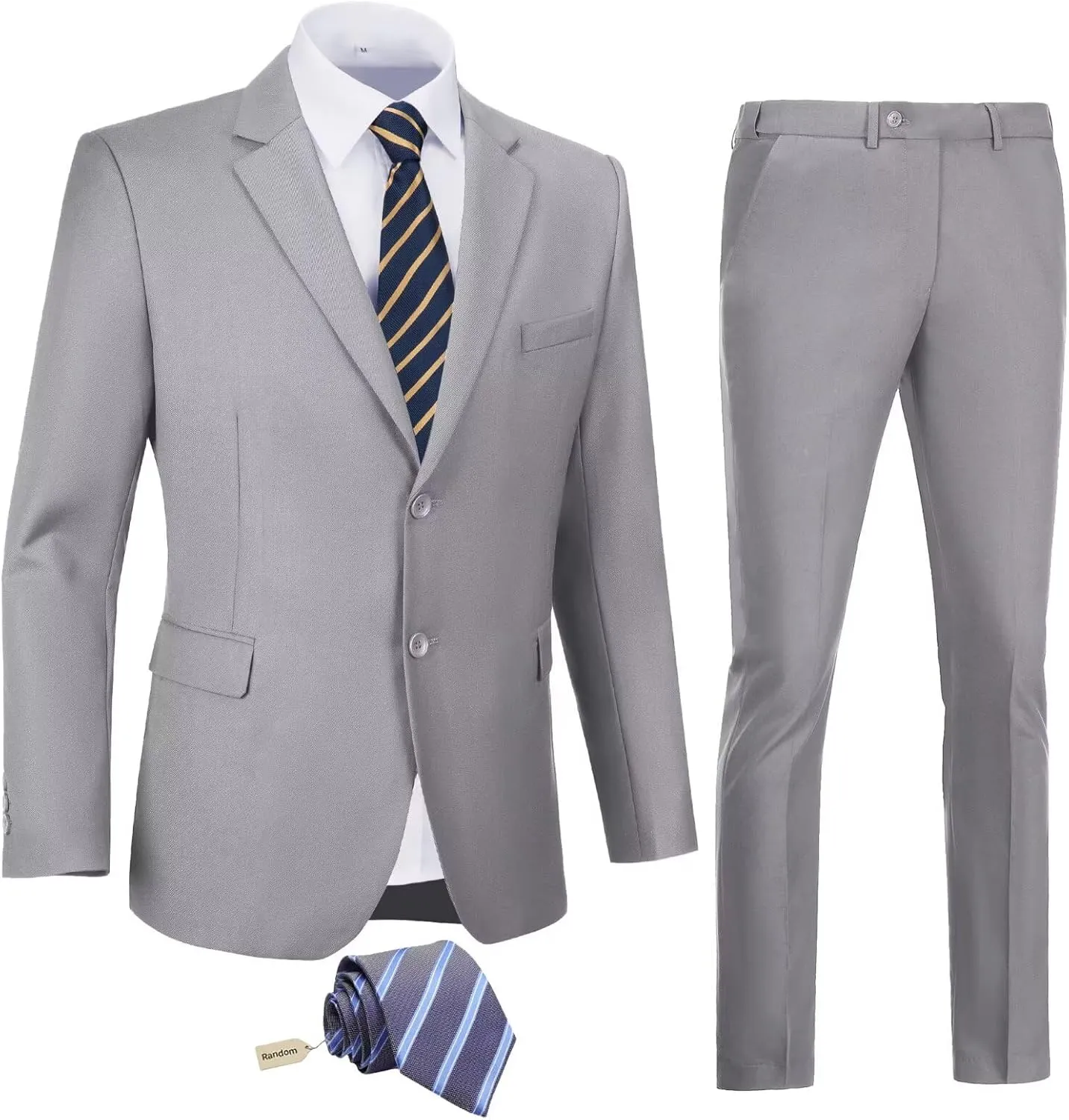 Mens 2 Piece Slim Fit Suit Set Two Button Solid Suit Jacket Pants with Tie Notch Lapel Casual Wedding Suits