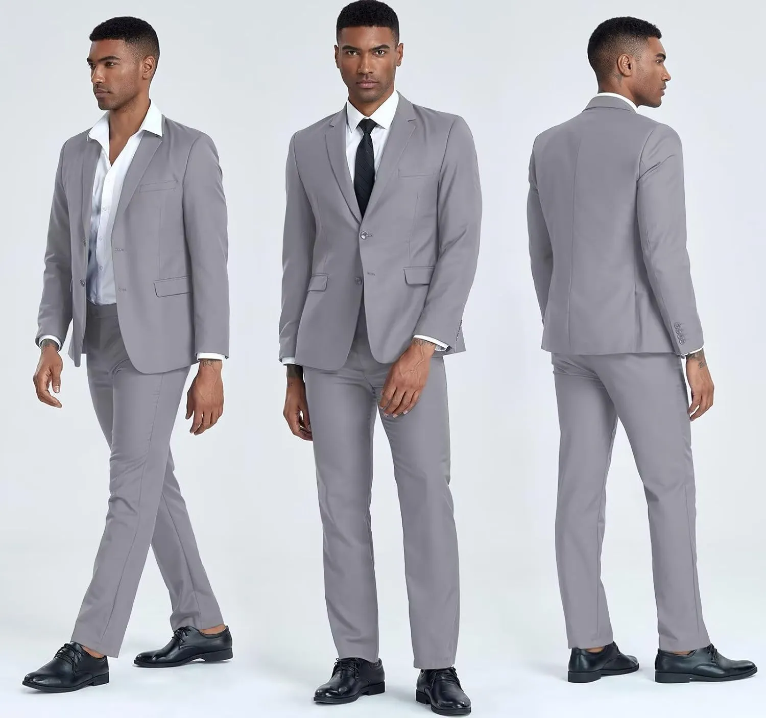 Mens 2 Piece Slim Fit Suit Set Two Button Solid Suit Jacket Pants with Tie Notch Lapel Casual Wedding Suits