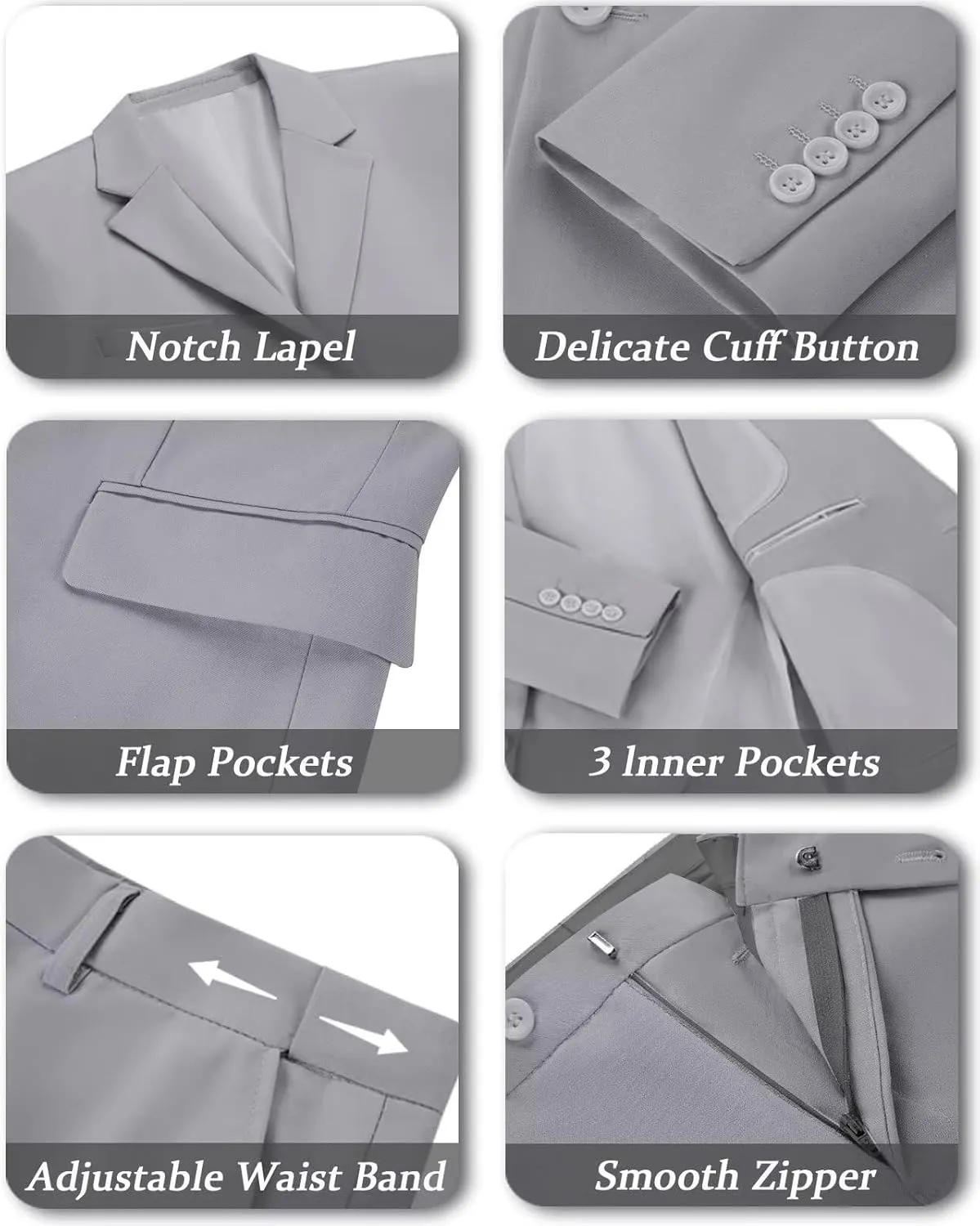 Mens 2 Piece Slim Fit Suit Set Two Button Solid Suit Jacket Pants with Tie Notch Lapel Casual Wedding Suits
