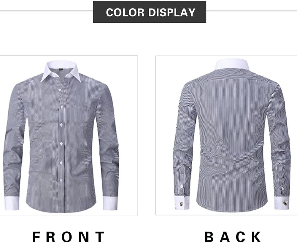 Men's French Cuff Dress Shirt Regular Fit Formal Business Button Down Shirt for Men Long Sleeve Random Cufflinks