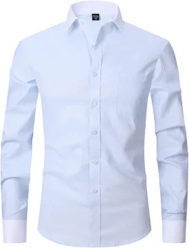 Men's French Cuff Dress Shirt Regular Fit Formal Business Button Down Shirt for Men Long Sleeve Random Cufflinks