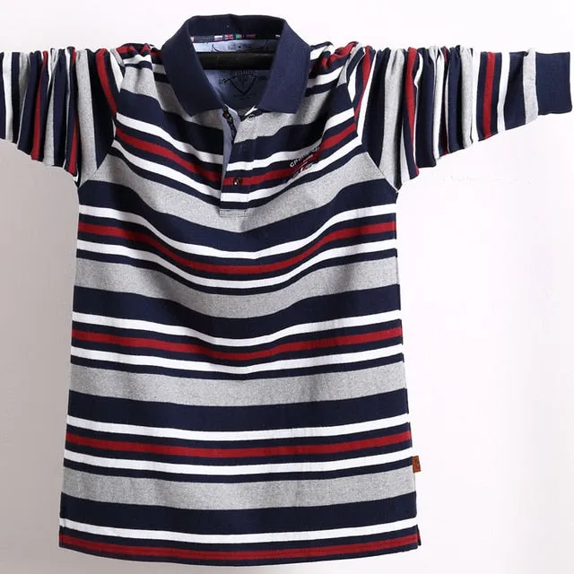 Men's Long Sleeved Striped Polo Shirt