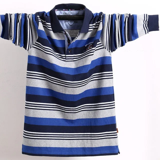 Men's Long Sleeved Striped Polo Shirt