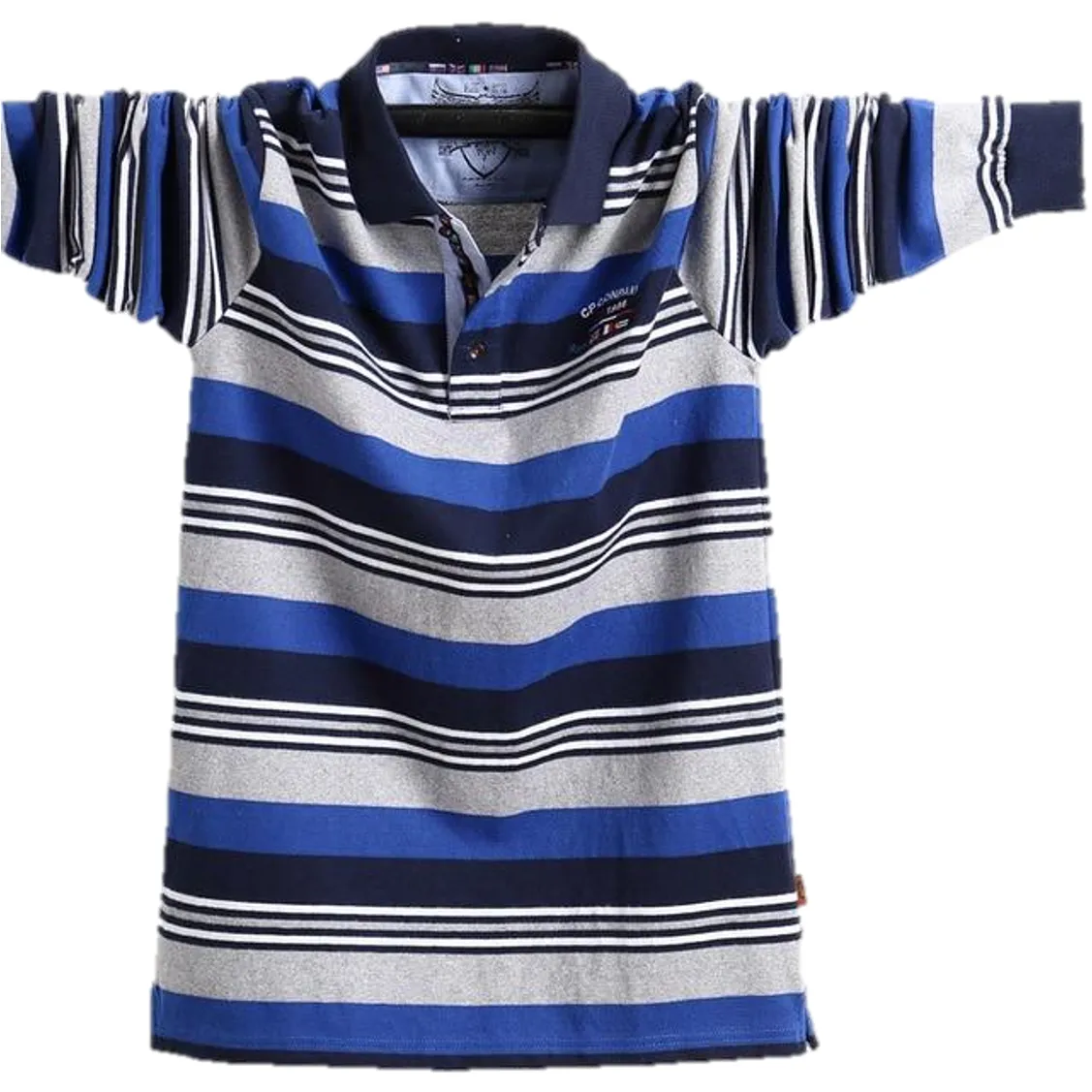 Men's Long Sleeved Striped Polo Shirt