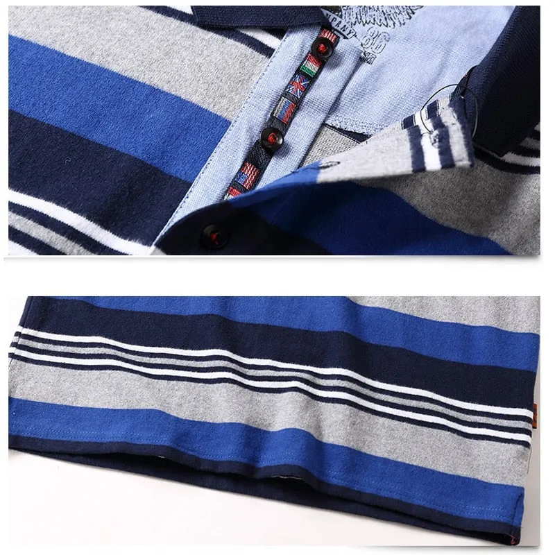 Men's Long Sleeved Striped Polo Shirt