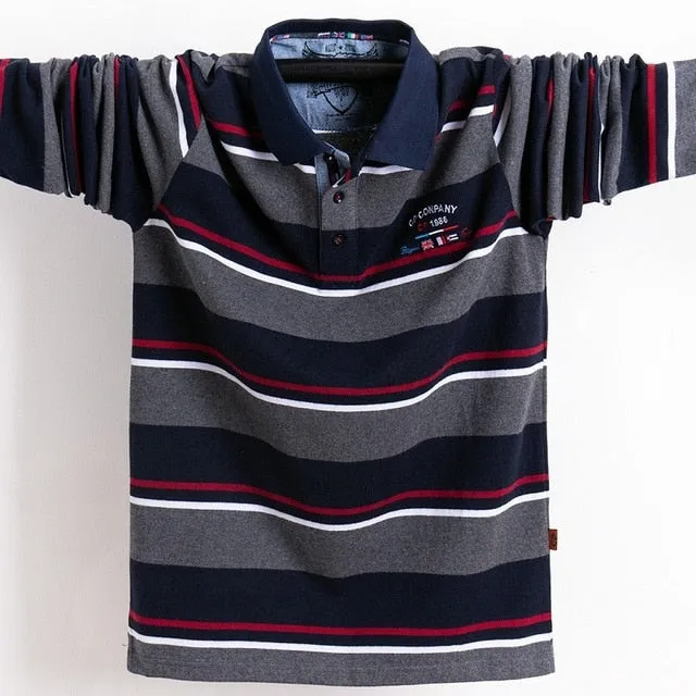 Men's Long Sleeved Striped Polo Shirt