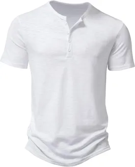 Men's Short Sleeve Henley Shirt Casual Stretchy Slim Fit T Shirt