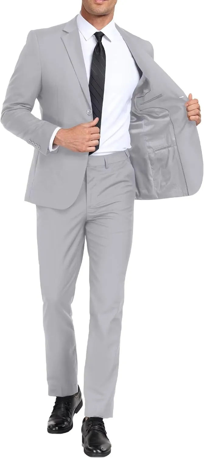 Mens Suits Slim Fit 2 Piece, Solid Blazer Pants Business Suit Set Prom Tuxedo Wedding Suit Jacket Pants Set
