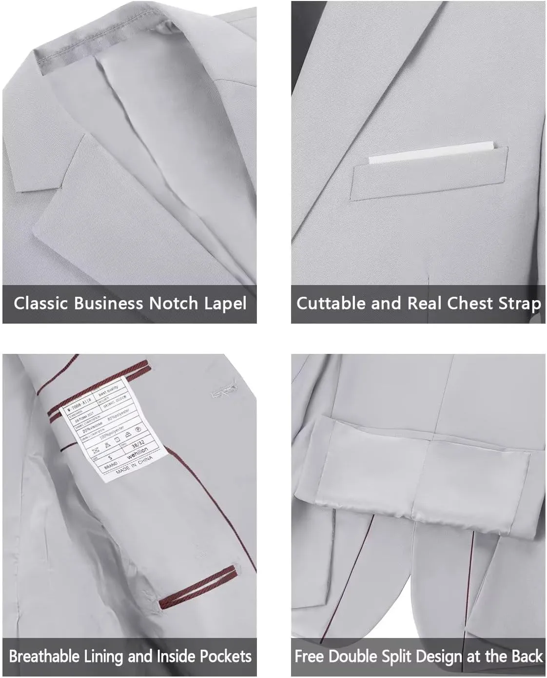 Mens Suits Slim Fit 2 Piece, Solid Blazer Pants Business Suit Set Prom Tuxedo Wedding Suit Jacket Pants Set