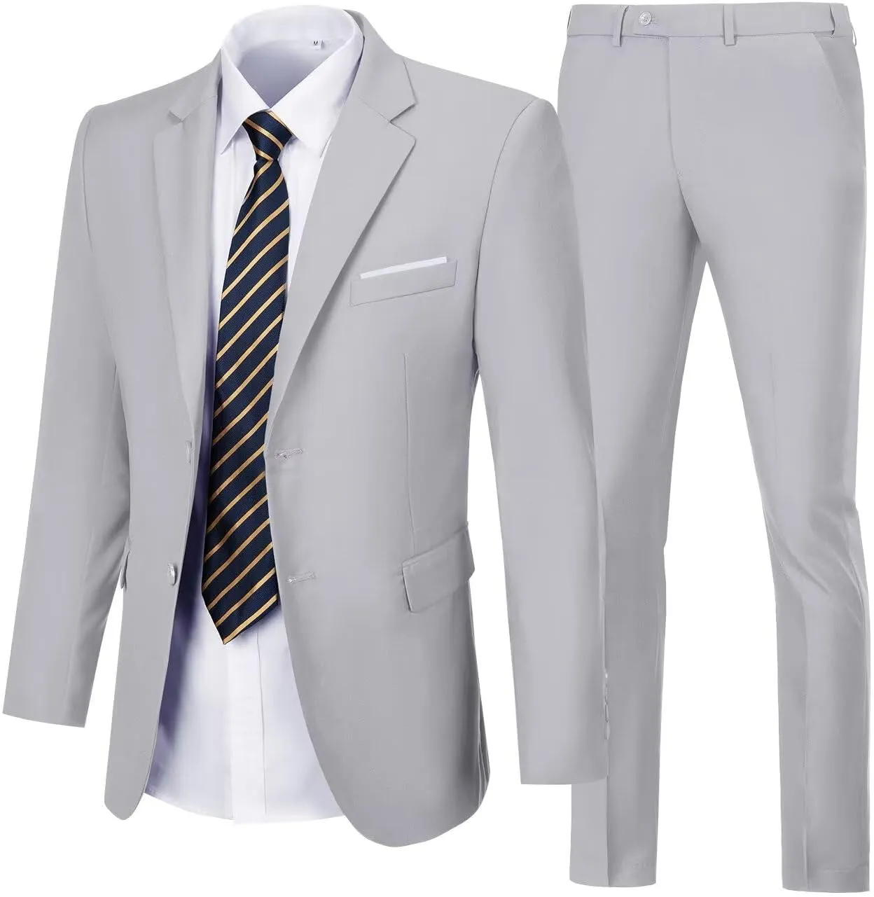 Mens Suits Slim Fit 2 Piece, Solid Blazer Pants Business Suit Set Prom Tuxedo Wedding Suit Jacket Pants Set