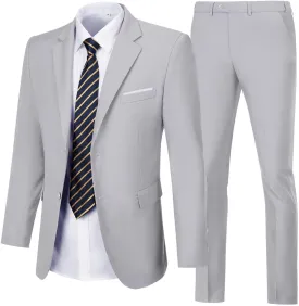 Mens Suits Slim Fit 2 Piece, Solid Blazer Pants Business Suit Set Prom Tuxedo Wedding Suit Jacket Pants Set