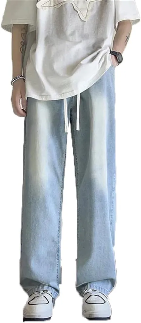 Men's Summer Light Thin Jeans Loose-Fit Straight-Leg Pants Loose Straight Wide Leg Jeans Pants
