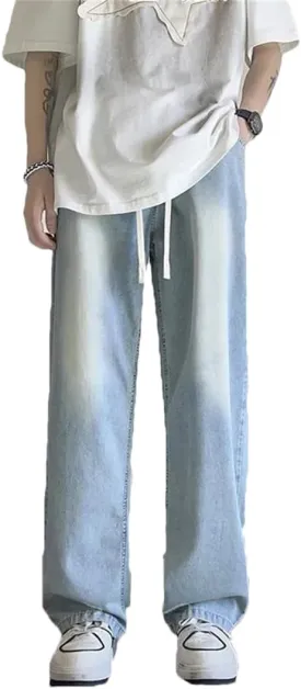 Men's Summer Light Thin Jeans Loose-Fit Straight-Leg Pants Loose Straight Wide Leg Jeans Pants