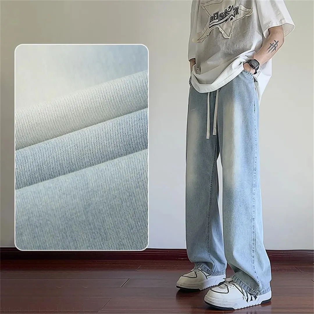 Men's Summer Light Thin Jeans Loose-Fit Straight-Leg Pants Loose Straight Wide Leg Jeans Pants