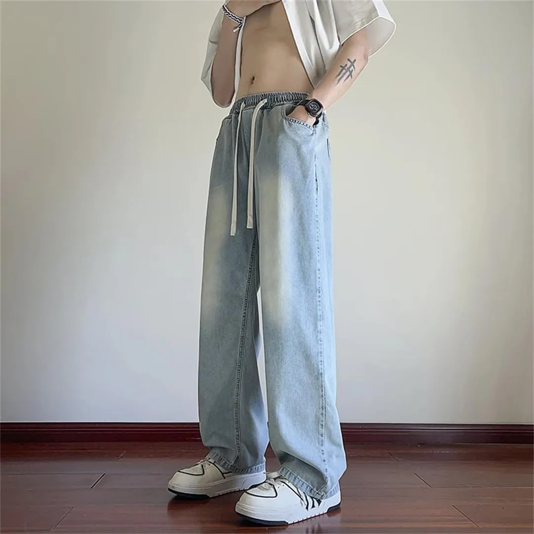 Men's Summer Light Thin Jeans Loose-Fit Straight-Leg Pants Loose Straight Wide Leg Jeans Pants