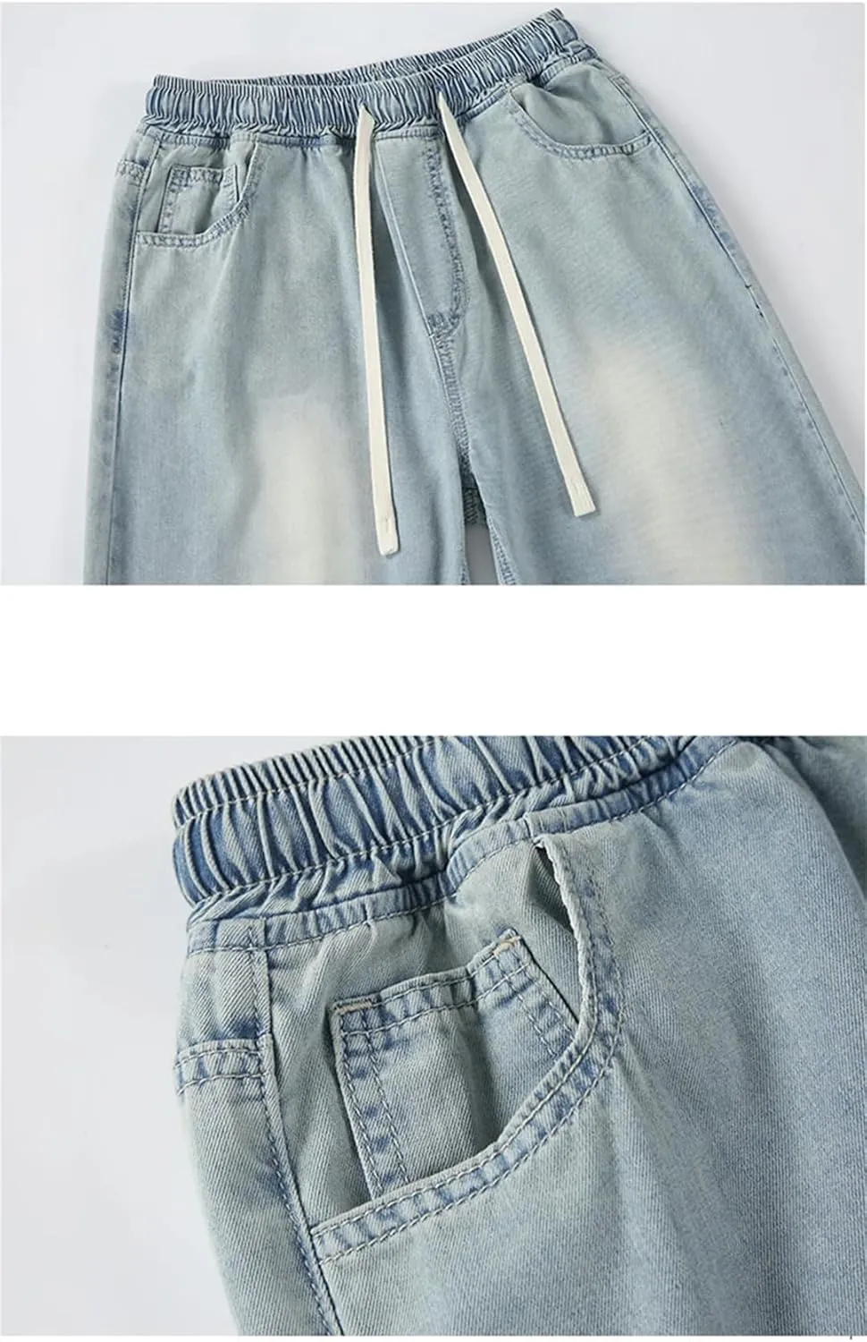 Men's Summer Light Thin Jeans Loose-Fit Straight-Leg Pants Loose Straight Wide Leg Jeans Pants