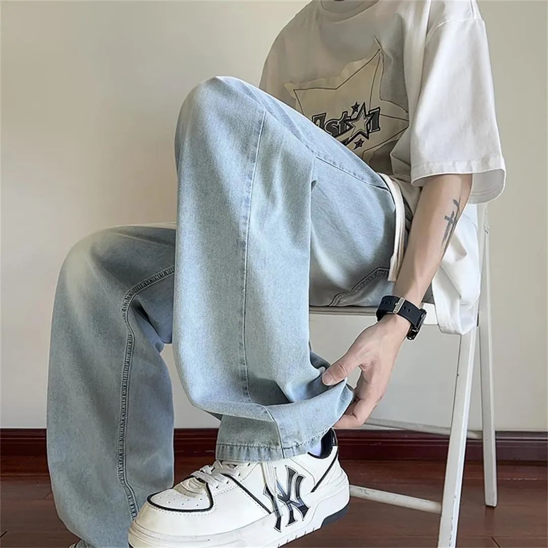 Men's Summer Light Thin Jeans Loose-Fit Straight-Leg Pants Loose Straight Wide Leg Jeans Pants