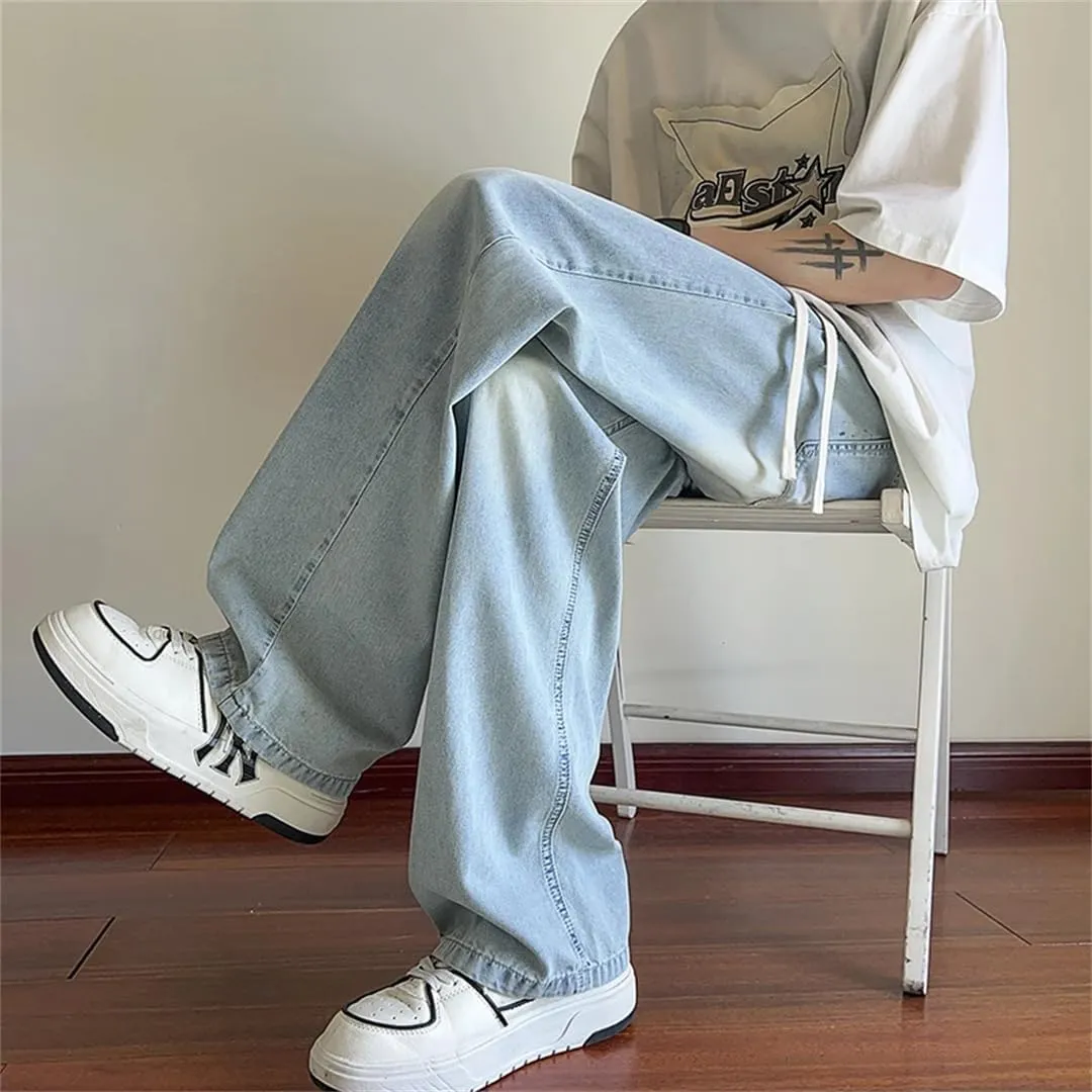 Men's Summer Light Thin Jeans Loose-Fit Straight-Leg Pants Loose Straight Wide Leg Jeans Pants