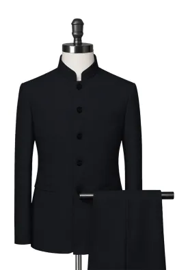 Midnight Blue Mandarin Collar Suit