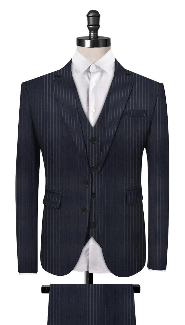 Navy Blue Pin Stripe 3-Piece Suit
