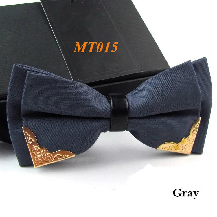 New Fashion Boutique Metal Head Bow Ties For Groom Men Women Butterfly Solid Bowtie Classic Gravata Cravat