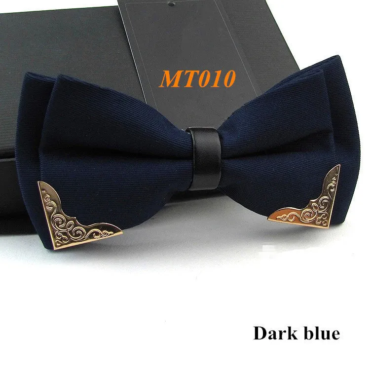 New Fashion Boutique Metal Head Bow Ties For Groom Men Women Butterfly Solid Bowtie Classic Gravata Cravat