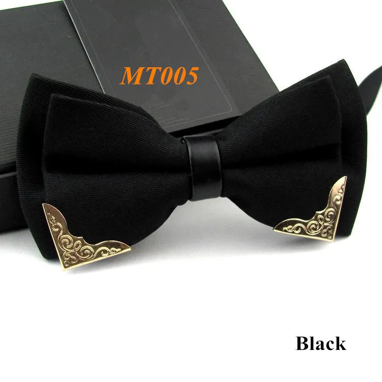New Fashion Boutique Metal Head Bow Ties For Groom Men Women Butterfly Solid Bowtie Classic Gravata Cravat
