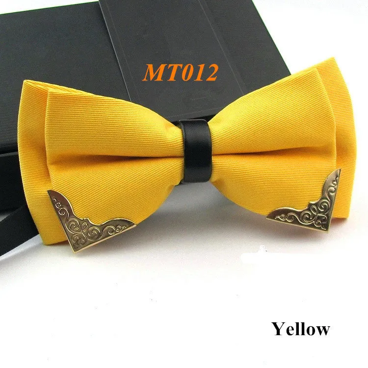 New Fashion Boutique Metal Head Bow Ties For Groom Men Women Butterfly Solid Bowtie Classic Gravata Cravat