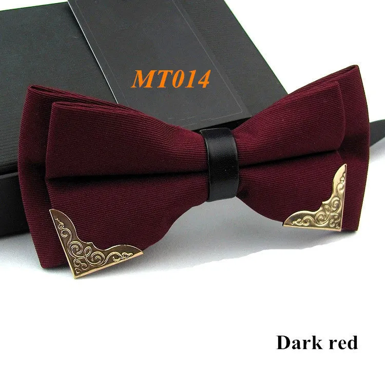 New Fashion Boutique Metal Head Bow Ties For Groom Men Women Butterfly Solid Bowtie Classic Gravata Cravat