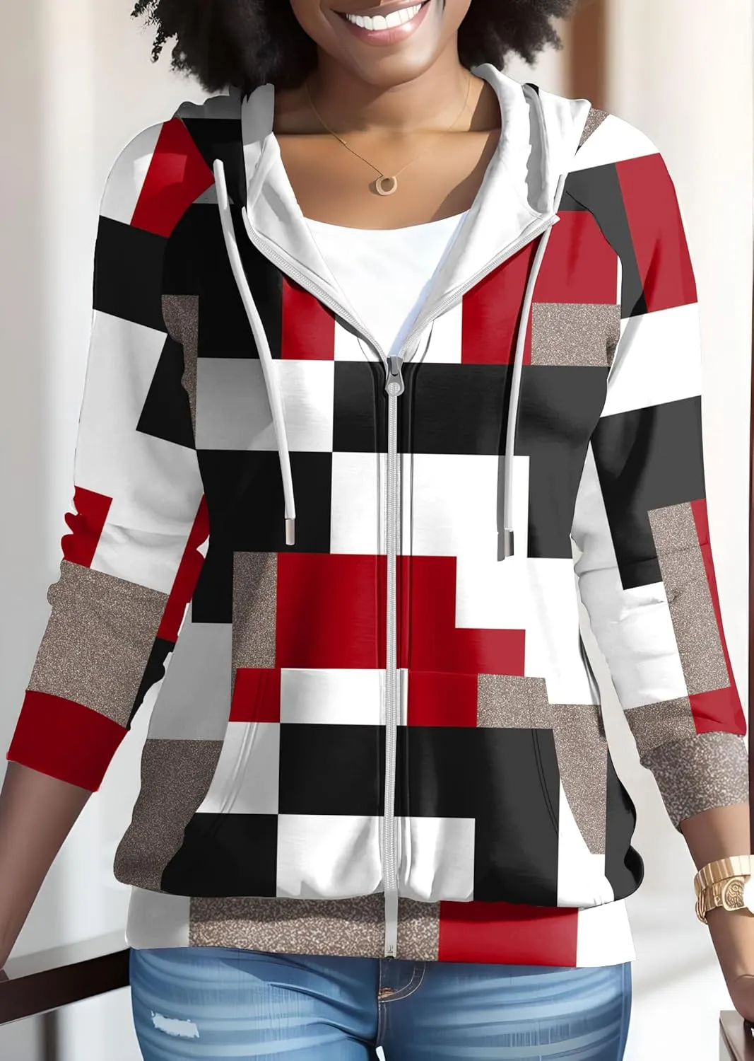 Nimsruc Zip Up Hoodies For Women Long Sleeve Casual
